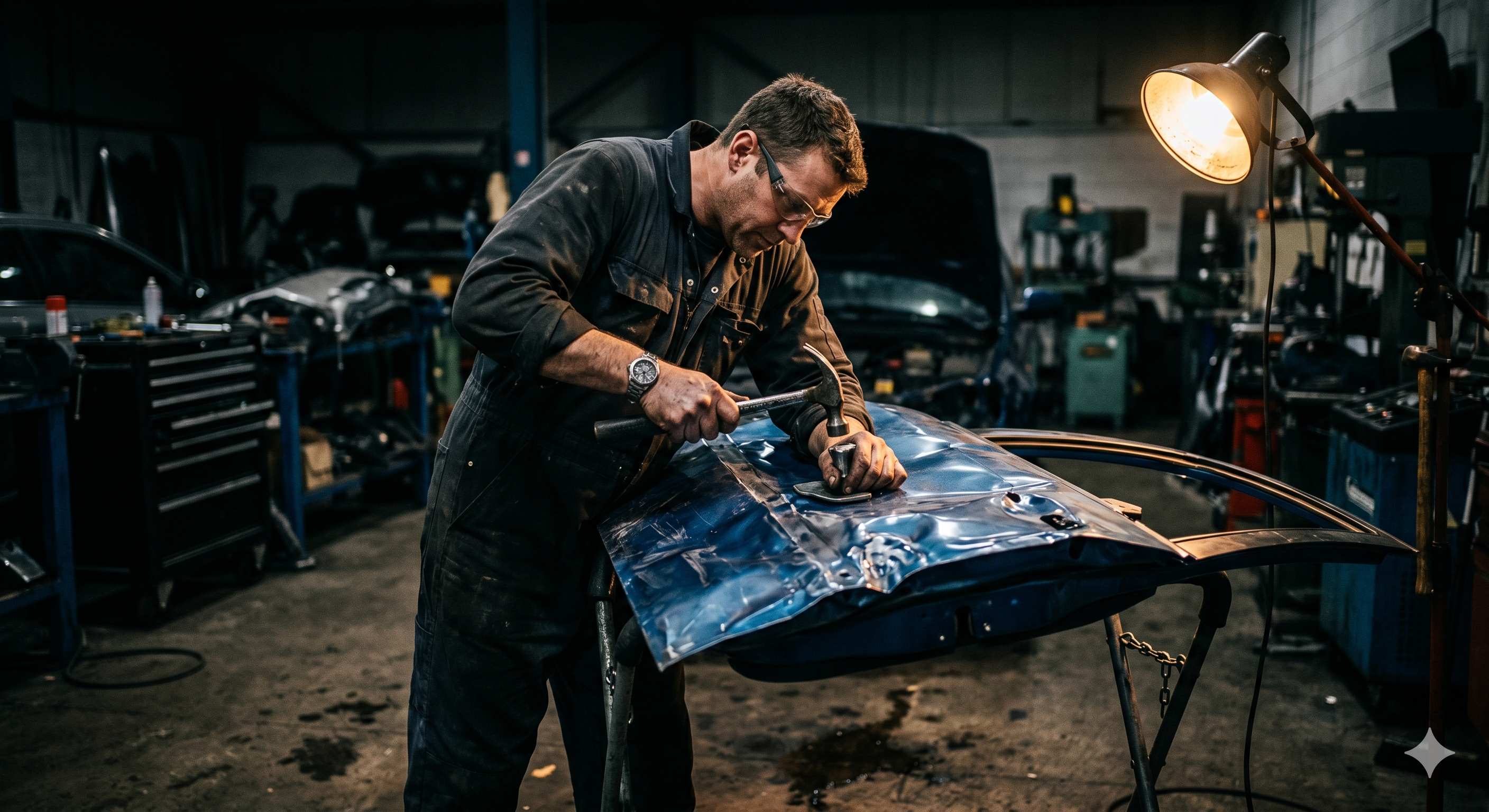 Bodywork technician in workshop